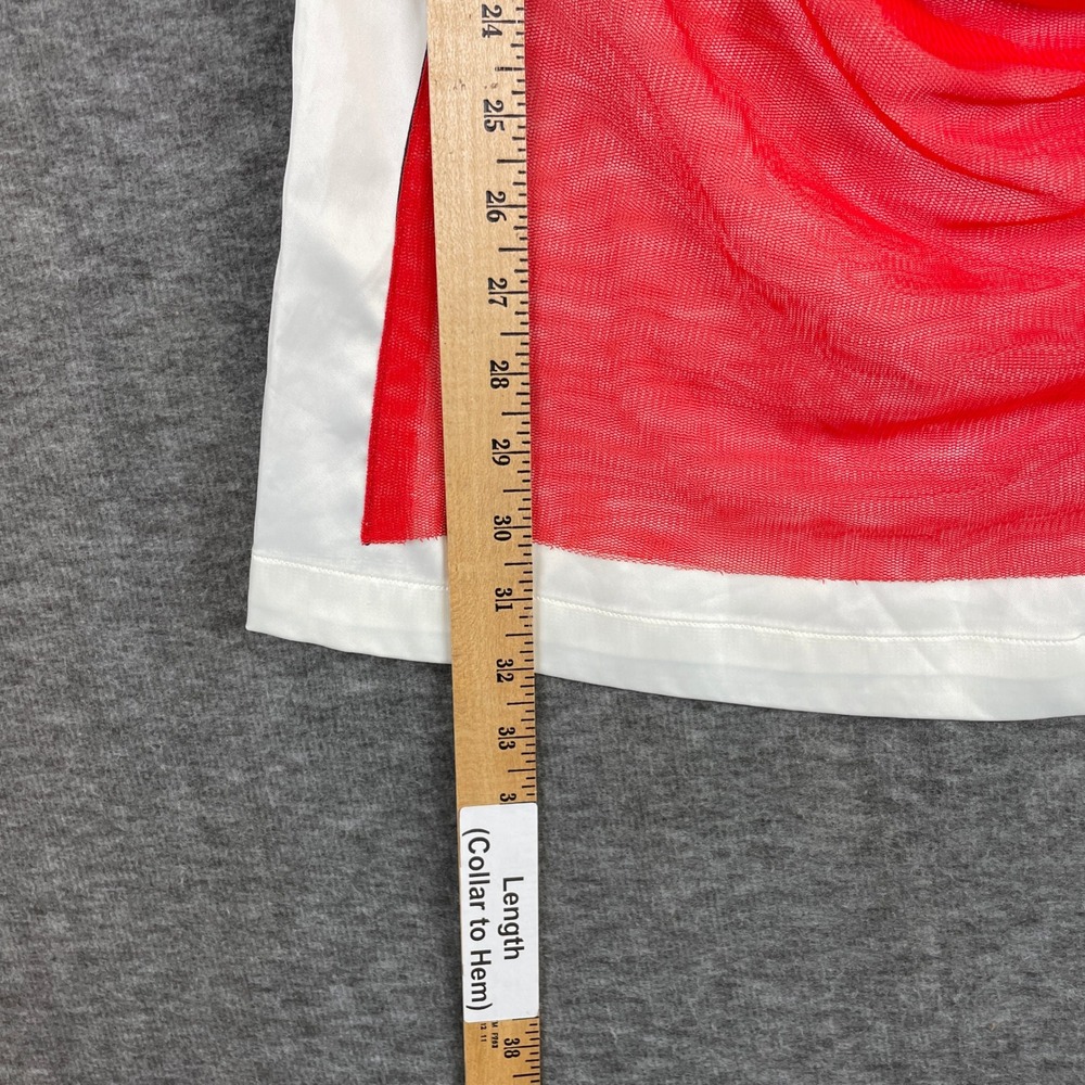 Artistic Silk Blend Graphic Mini Dress White Red Puff Sleeve Square Neck Small - Picture 6 of 7